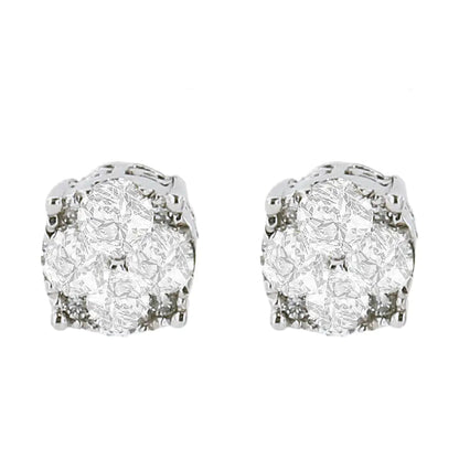 .925 Sterling Silver 1/2 Cttw Cttw Prong Set Lab Grown Round Diamond Cluster Stud Earring (F - G Color, SI1 - SI2 Clarity) - Jaazi Intl