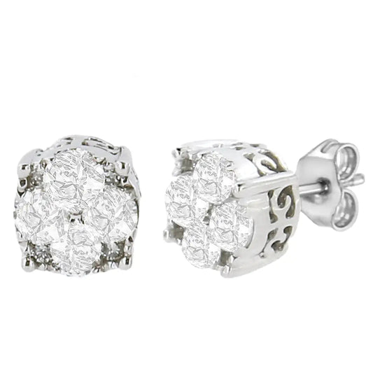 .925 Sterling Silver 1/2 Cttw Cttw Prong Set Lab Grown Round Diamond Cluster Stud Earring (F - G Color, SI1 - SI2 Clarity) - Jaazi Intl