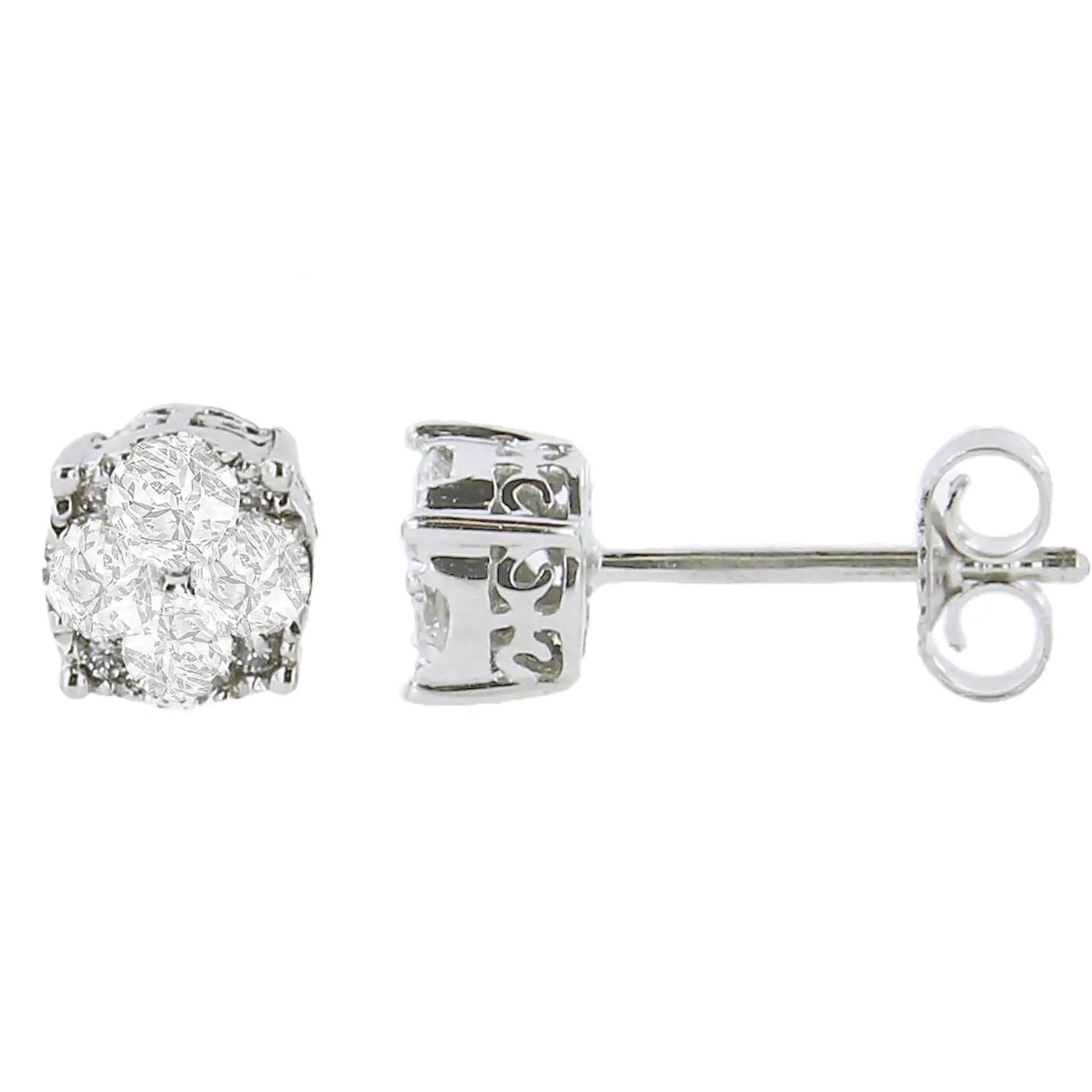 .925 Sterling Silver 1/2 Cttw Cttw Prong Set Lab Grown Round Diamond Cluster Stud Earring (F - G Color, SI1 - SI2 Clarity) - Jaazi Intl