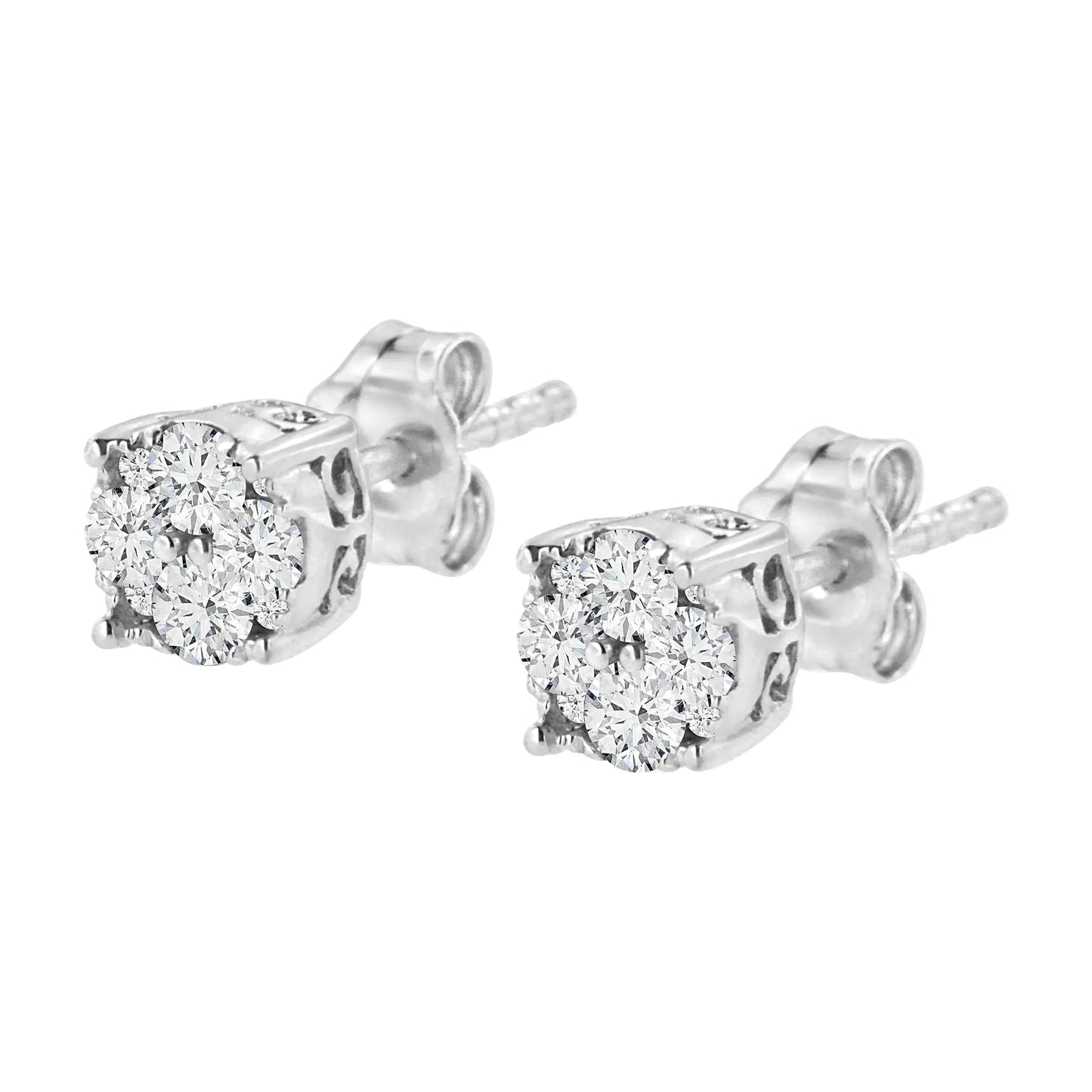 .925 Sterling Silver 1/2 Cttw Cttw Prong Set Lab Grown Round Diamond Cluster Stud Earring (F - G Color, SI1 - SI2 Clarity) - Jaazi Intl