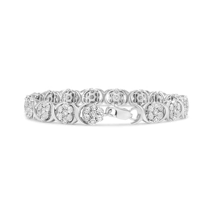 .925 Sterling Silver 1/2 Cttw Diamond 7 Stone Floral Cluster Link Bracelet (I - J Color, I2 - I3 Clarity) - 7.25" Inches - Jaazi Intl