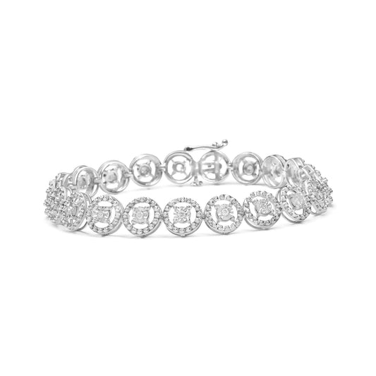 .925 Sterling Silver 1/2 Cttw Diamond Nested Circle Miracle Set Open Wheel 7.25" Fashion Link Bracelet (I - J Color, I3 Clarity) - Jaazi Intl