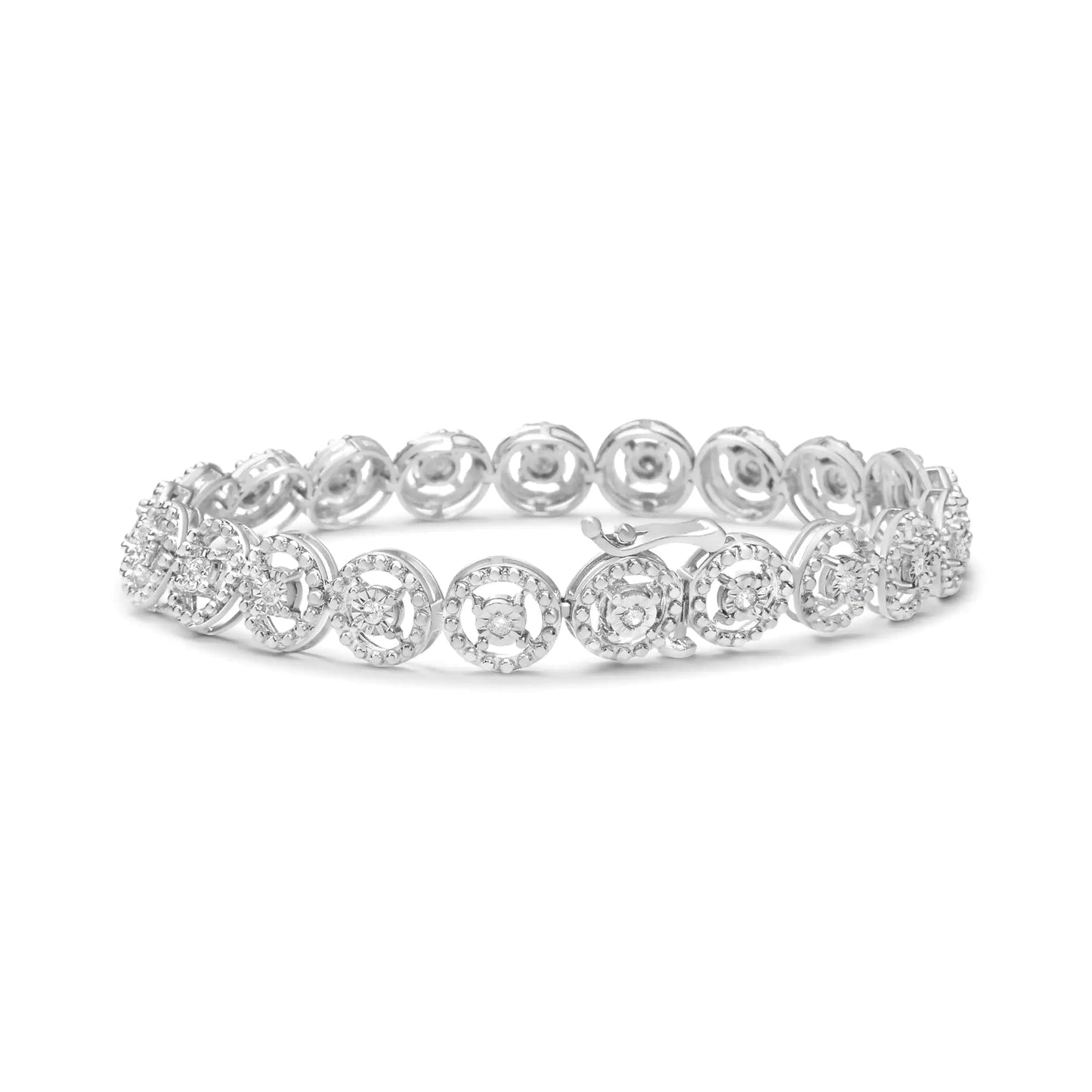 .925 Sterling Silver 1/2 Cttw Diamond Nested Circle Miracle Set Open Wheel 7.25" Fashion Link Bracelet (I - J Color, I3 Clarity) - Jaazi Intl