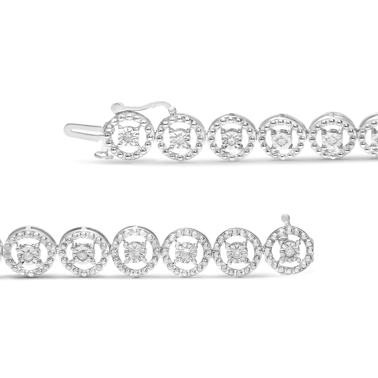 .925 Sterling Silver 1/2 Cttw Diamond Nested Circle Miracle Set Open Wheel 7.25" Fashion Link Bracelet (I - J Color, I3 Clarity) - Jaazi Intl