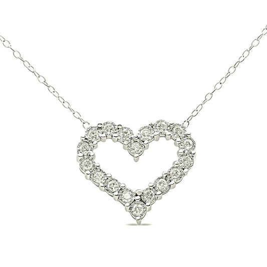 .925 Sterling Silver 1/2 Cttw Diamond Open Heart 18" Pendant Necklace (I - J Color, I2 - I3 Clarity) - Jaazi Intl