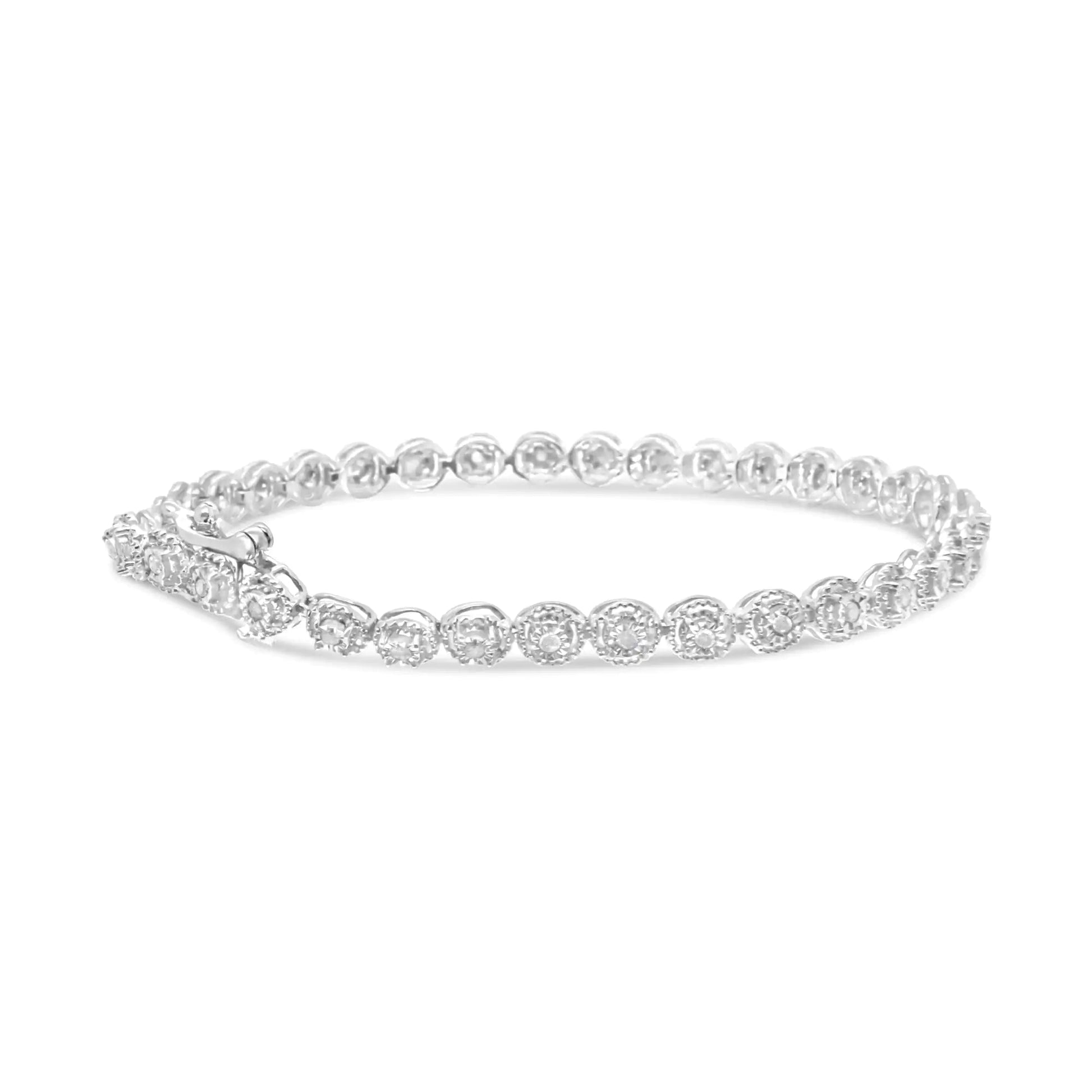 .925 Sterling Silver 1/2 cttw Miracle Set Diamond Milgrain Style Link Bracelet (I - J, I3 - Promo) - Size 7.25" - Jaazi Intl