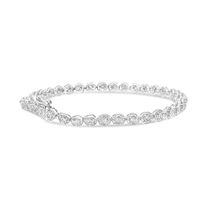 .925 Sterling Silver 1/2 cttw Miracle Set Diamond Milgrain Style Link Bracelet (I - J, I3 - Promo) - Size 7.25" - Jaazi Intl