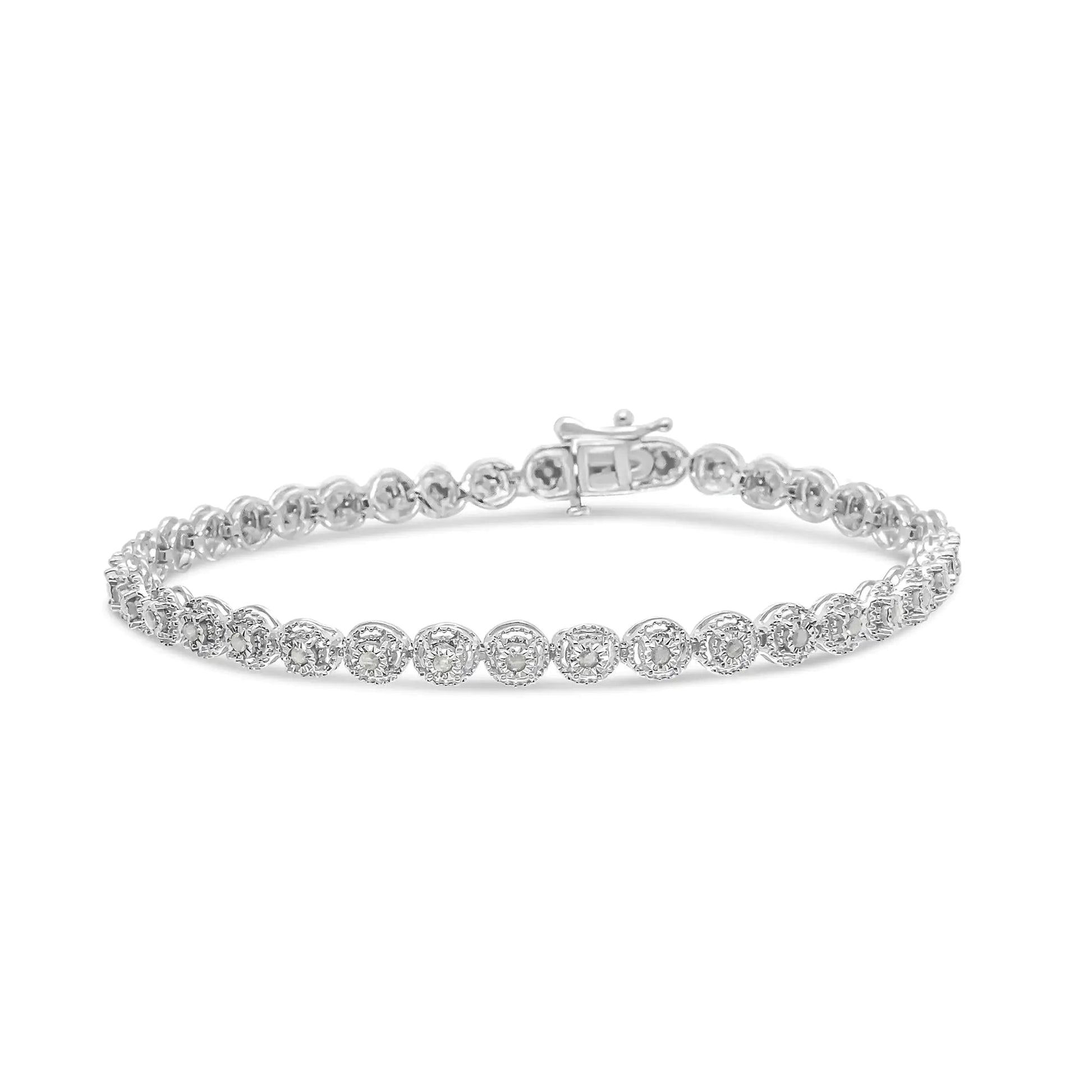 .925 Sterling Silver 1/2 cttw Miracle Set Diamond Milgrain Style Link Bracelet (I - J, I3 - Promo) - Size 7.25" - Jaazi Intl