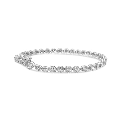 .925 Sterling Silver 1/2 cttw Miracle Set Diamond Milgrain Style Link Bracelet (I - J, I3 - Promo) - Size 7.25" - Jaazi Intl