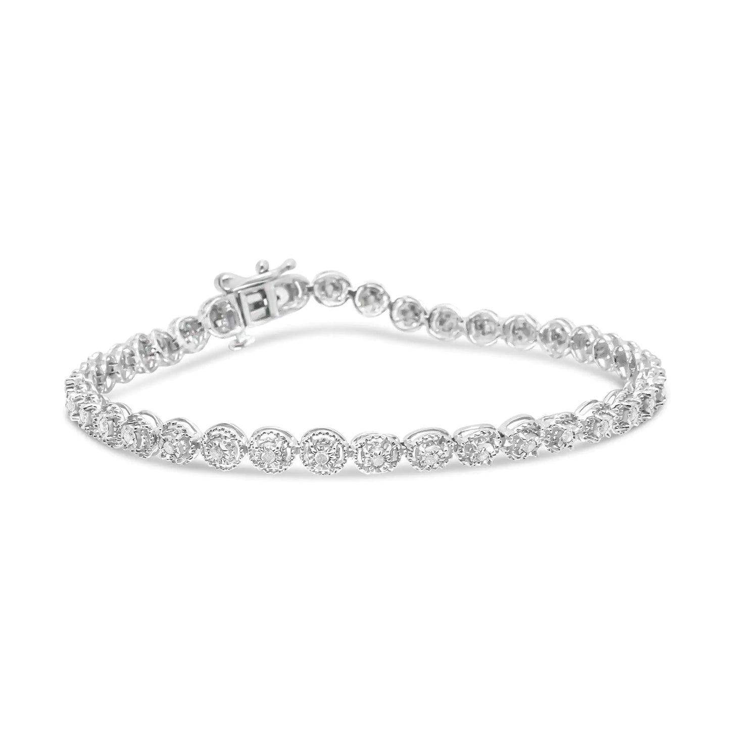 .925 Sterling Silver 1/2 cttw Miracle Set Diamond Milgrain Style Link Bracelet (I - J, I3 - Promo) - Size 7.25" - Jaazi Intl