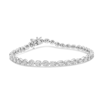 .925 Sterling Silver 1/2 cttw Miracle Set Diamond Milgrain Style Link Bracelet (I - J, I3 - Promo) - Size 7.25" - Jaazi Intl