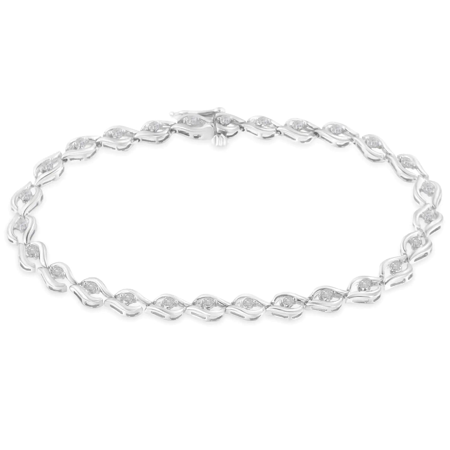 .925 Sterling Silver 1/2 Cttw Rose Cut Diamond Almond Shape Link Tennis Bracelet (I - J Color, I3 Clarity) - 7” - Jaazi Intl