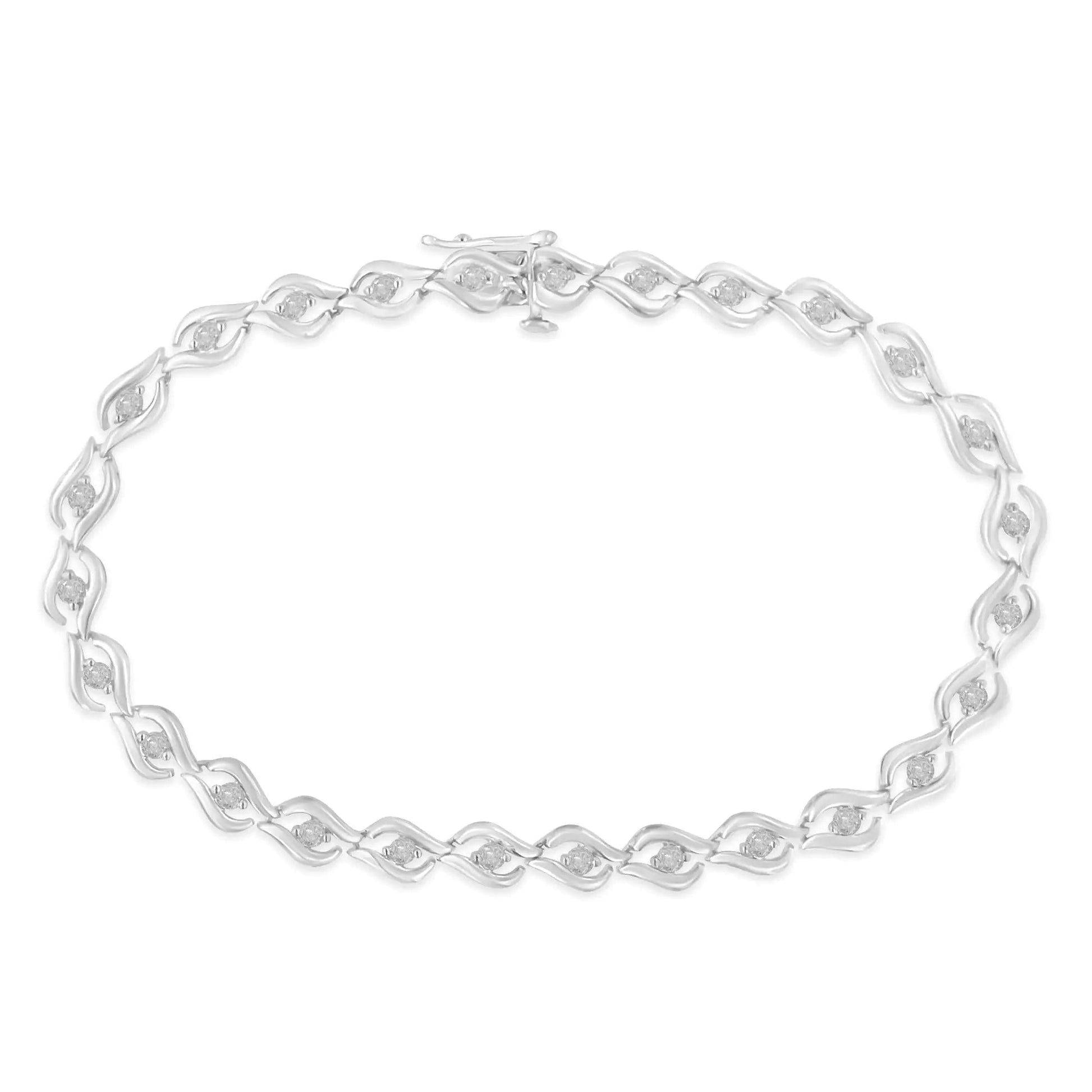 .925 Sterling Silver 1/2 Cttw Rose Cut Diamond Almond Shape Link Tennis Bracelet (I - J Color, I3 Clarity) - 7” - Jaazi Intl