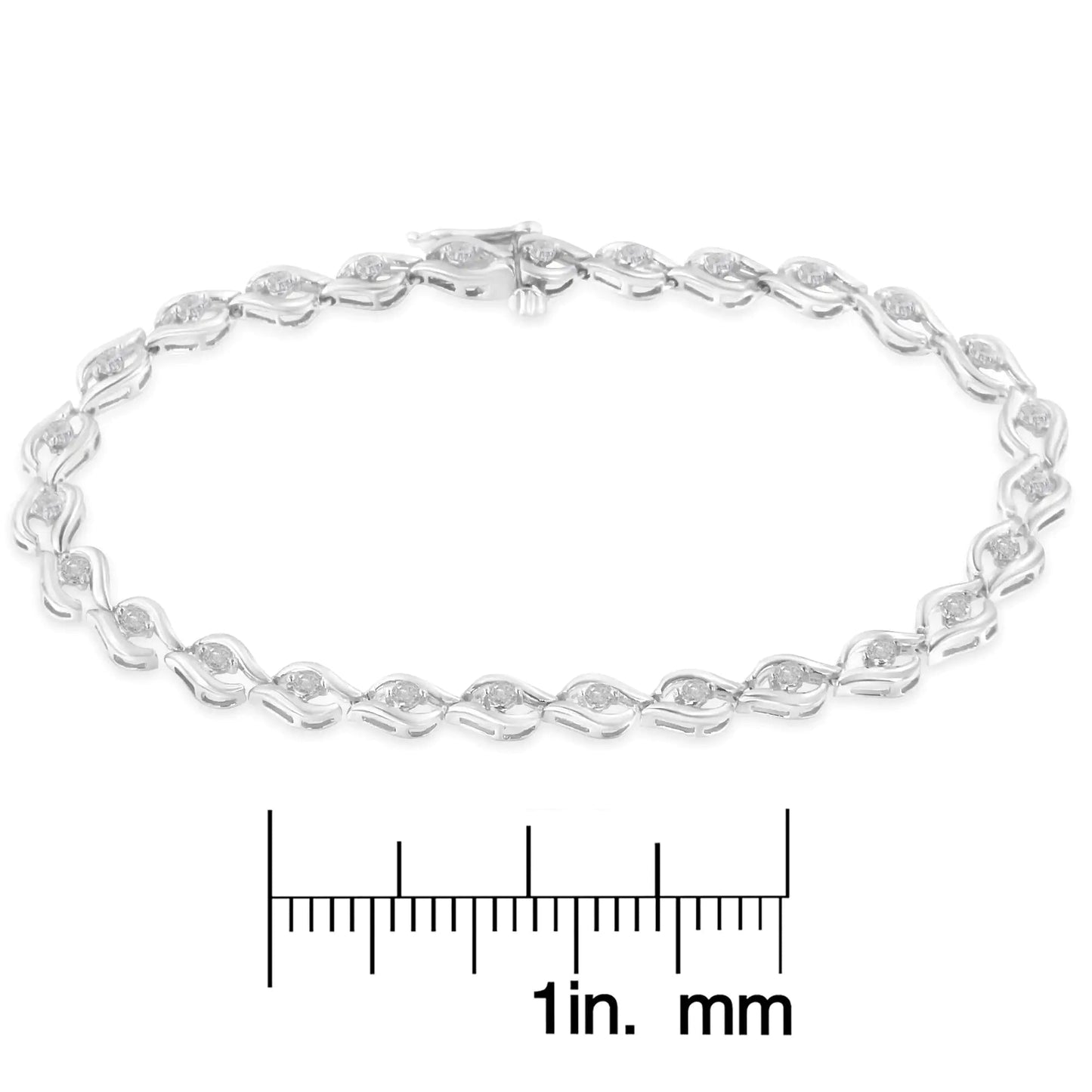 .925 Sterling Silver 1/2 Cttw Rose Cut Diamond Almond Shape Link Tennis Bracelet (I - J Color, I3 Clarity) - 7” - Jaazi Intl