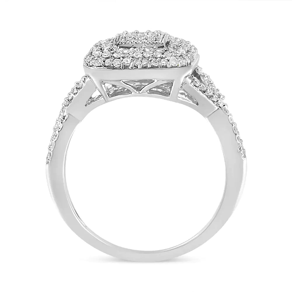 .925 Sterling Silver 1/2 Cttw Round - Cut Diamond Cluster Cushion Ring (I - J , I1 - I2) - Jaazi Intl