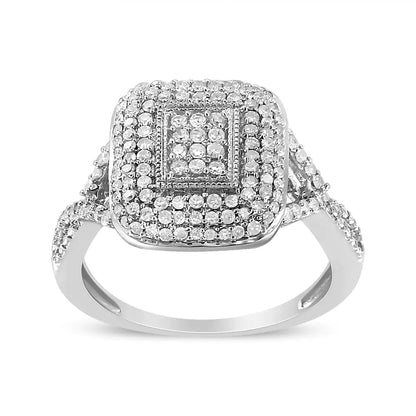 .925 Sterling Silver 1/2 Cttw Round - Cut Diamond Cluster Cushion Ring (I - J , I1 - I2) - Jaazi Intl