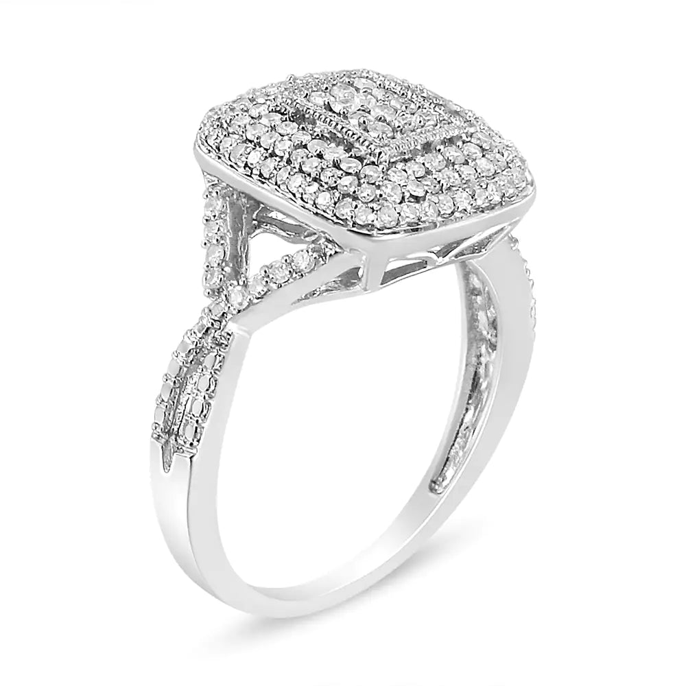 .925 Sterling Silver 1/2 Cttw Round - Cut Diamond Cluster Cushion Ring (I - J , I1 - I2) - Jaazi Intl