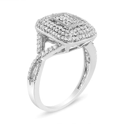 .925 Sterling Silver 1/2 Cttw Round - Cut Diamond Cluster Cushion Ring (I - J , I1 - I2) - Jaazi Intl