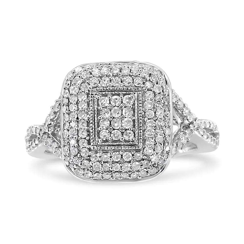 .925 Sterling Silver 1/2 Cttw Round - Cut Diamond Cluster Cushion Ring (I - J , I1 - I2) - Jaazi Intl