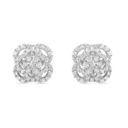 .925 Sterling Silver 1/2 cttw Round - cut Diamond Floral Cluster and Halo Stud Earring (I - J Color, I3 Clarity) - Jaazi Intl