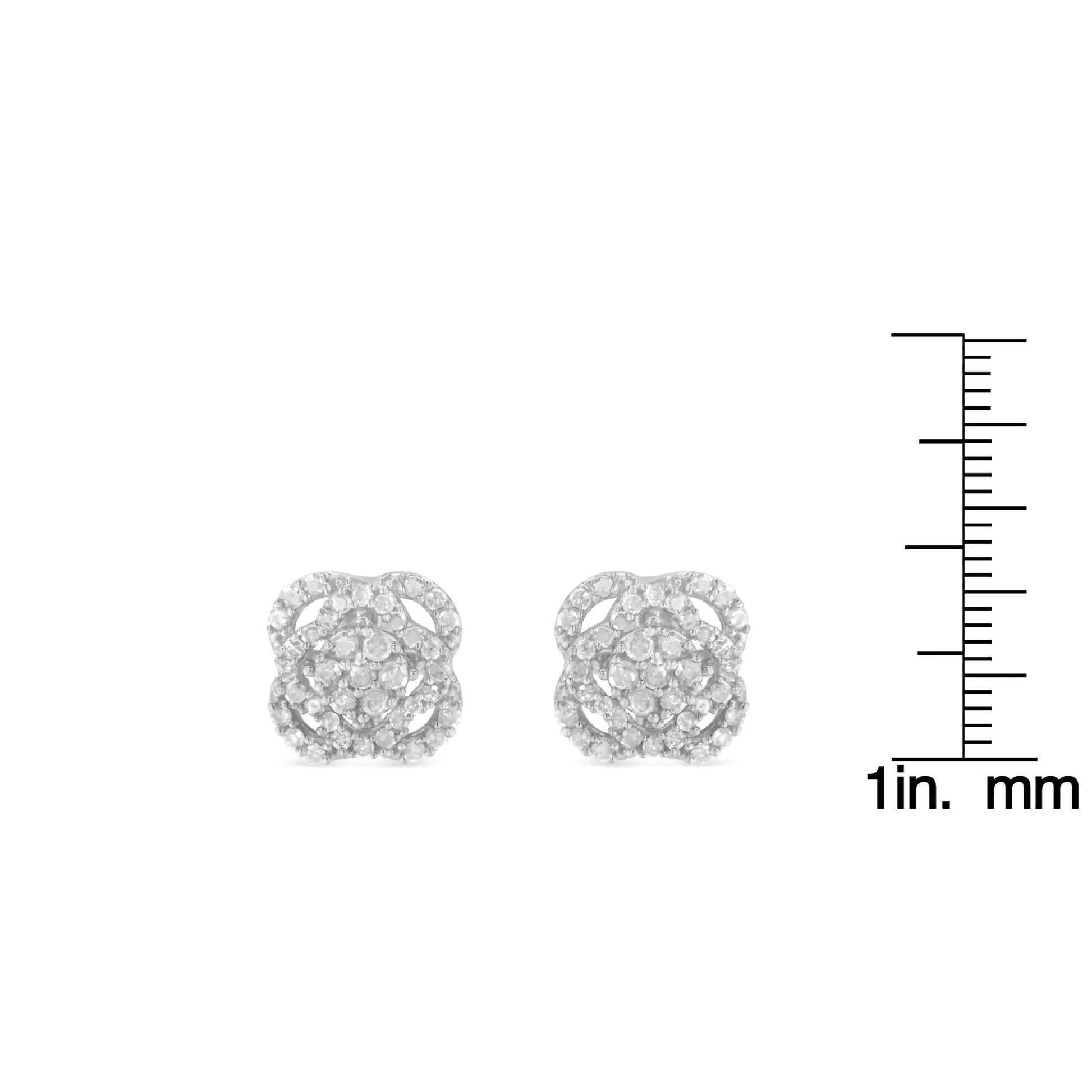 .925 Sterling Silver 1/2 cttw Round - cut Diamond Floral Cluster and Halo Stud Earring (I - J Color, I3 Clarity) - Jaazi Intl