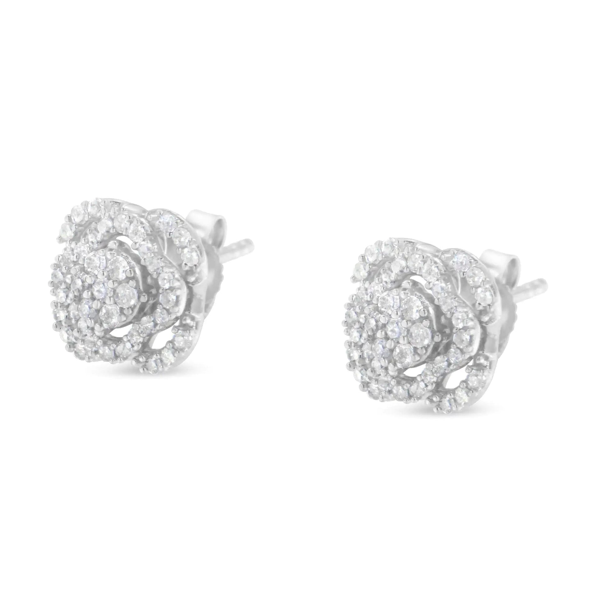 .925 Sterling Silver 1/2 cttw Round - cut Diamond Floral Cluster and Halo Stud Earring (I - J Color, I3 Clarity) - Jaazi Intl