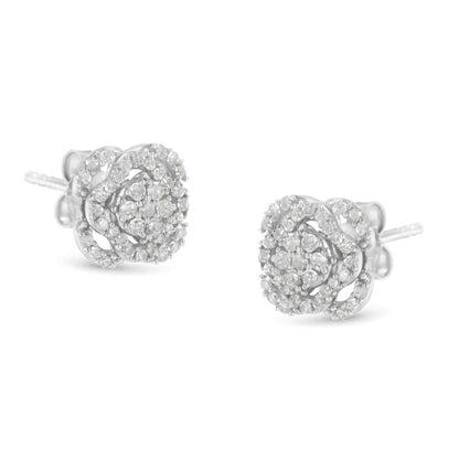 .925 Sterling Silver 1/2 cttw Round - cut Diamond Floral Cluster and Halo Stud Earring (I - J Color, I3 Clarity) - Jaazi Intl