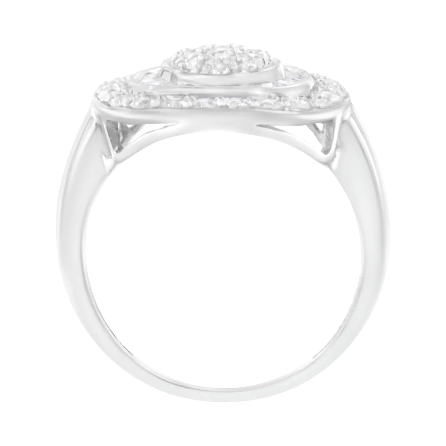 .925 Sterling Silver 1cttw Round and Baguette - Cut Diamond Square Cocktail Ring (I2 - I3 Clarity, H - I Color) - Jaazi Intl