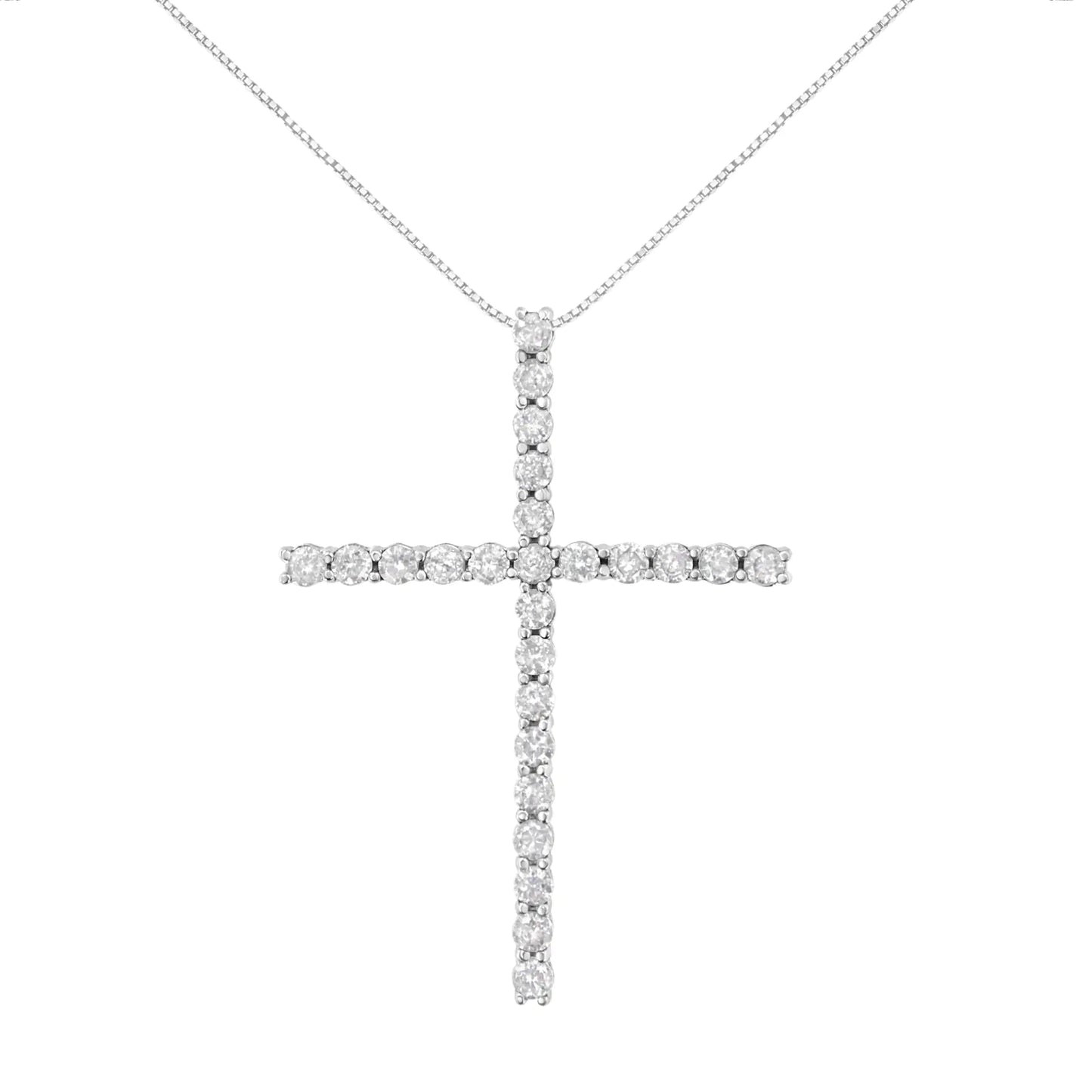 .925 Sterling Silver 2 1/2 cttw Diamond Cross Pendant Necklace (H - I, I2 - I3) - Jaazi Intl