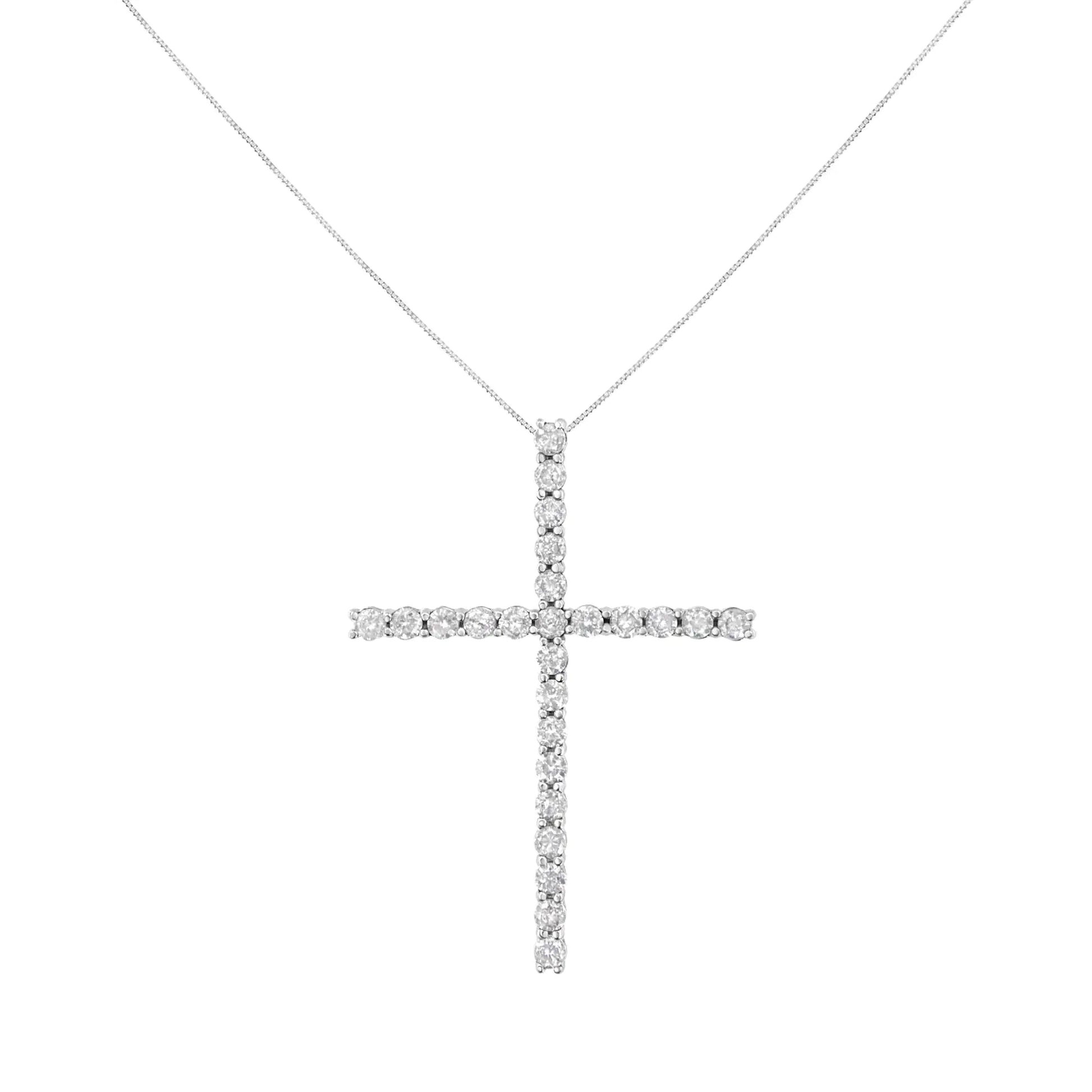 .925 Sterling Silver 2 1/2 cttw Diamond Cross Pendant Necklace (H - I, I2 - I3) - Jaazi Intl