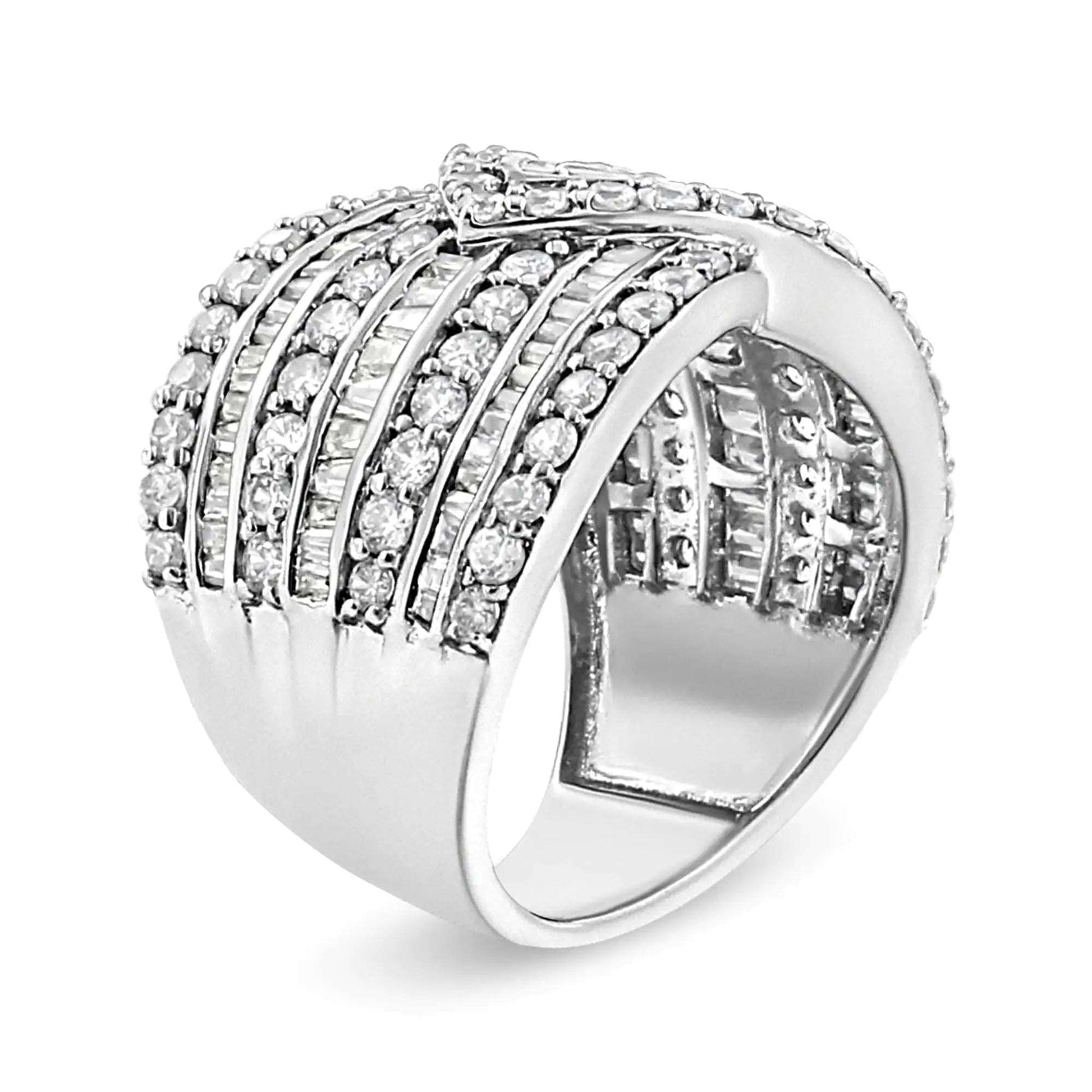 .925 Sterling Silver 2 3/8 Cttw Diamond Multi Row Overlay Band Ring ( J - K Color, I3 Clarity) - Jaazi Intl