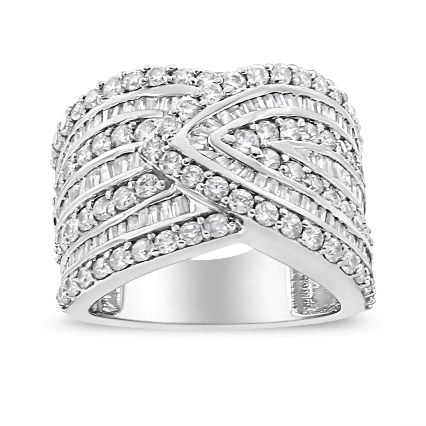 .925 Sterling Silver 2 3/8 Cttw Diamond Multi Row Overlay Band Ring ( J - K Color, I3 Clarity) - Jaazi Intl