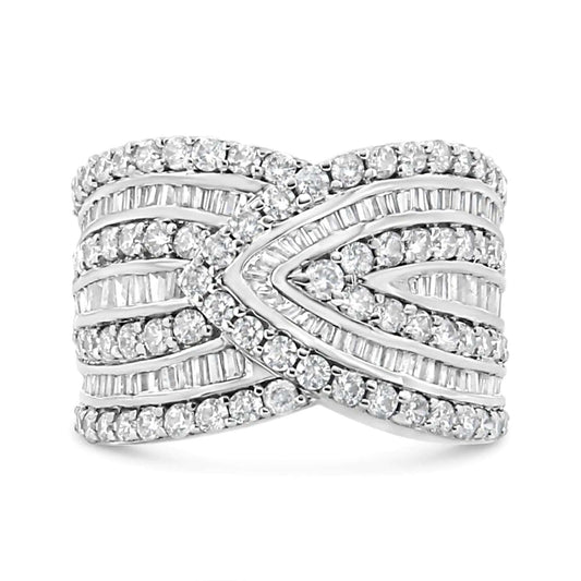 .925 Sterling Silver 2 3/8 Cttw Diamond Multi Row Overlay Band Ring ( J - K Color, I3 Clarity) - Jaazi Intl