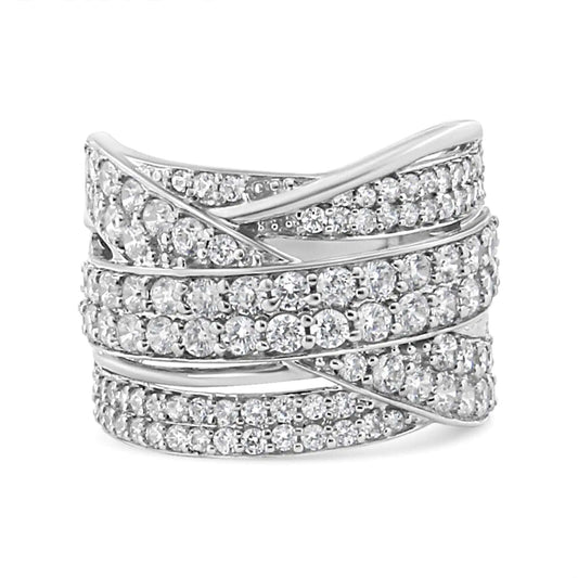 .925 Sterling Silver 2.00 Cttw Round - Cut Diamond Overlapping Bypass Band Ring (I - J Color, I2 - I3 Clarity) - Jaazi Intl