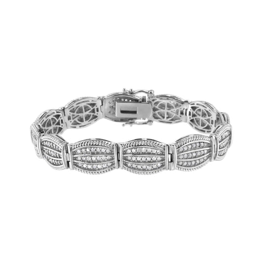 .925 Sterling Silver 3 cttw Diamond Art - Deco Style Link Bracelet (I - J, I2 - I3) - Size 7.25" - Jaazi Intl