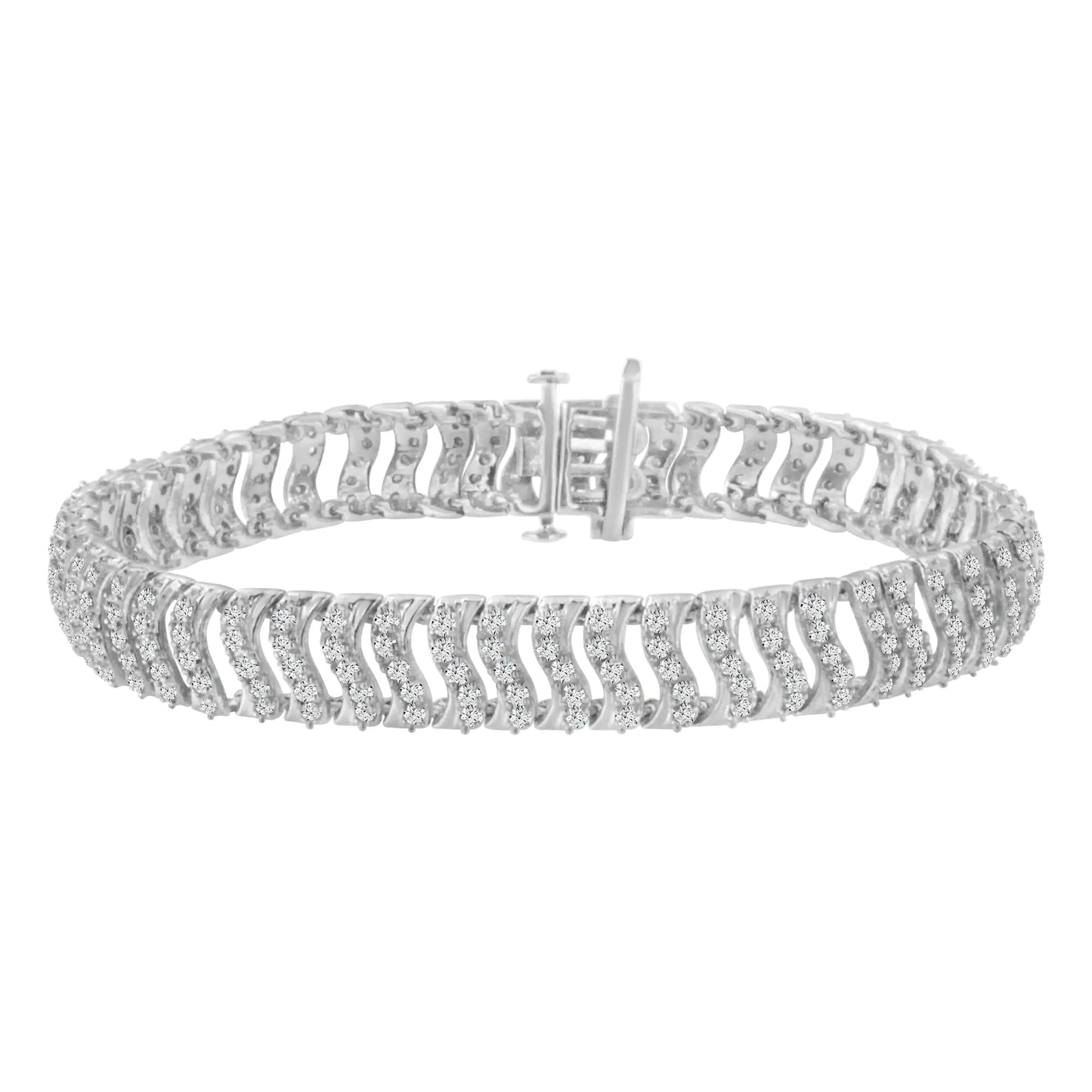 .925 Sterling Silver 3.0 Cttw Diamond Chevron "S" Wave Link Bracelet (I - J Color, I1 - I2 Clarity) - 7.25 - Jaazi International