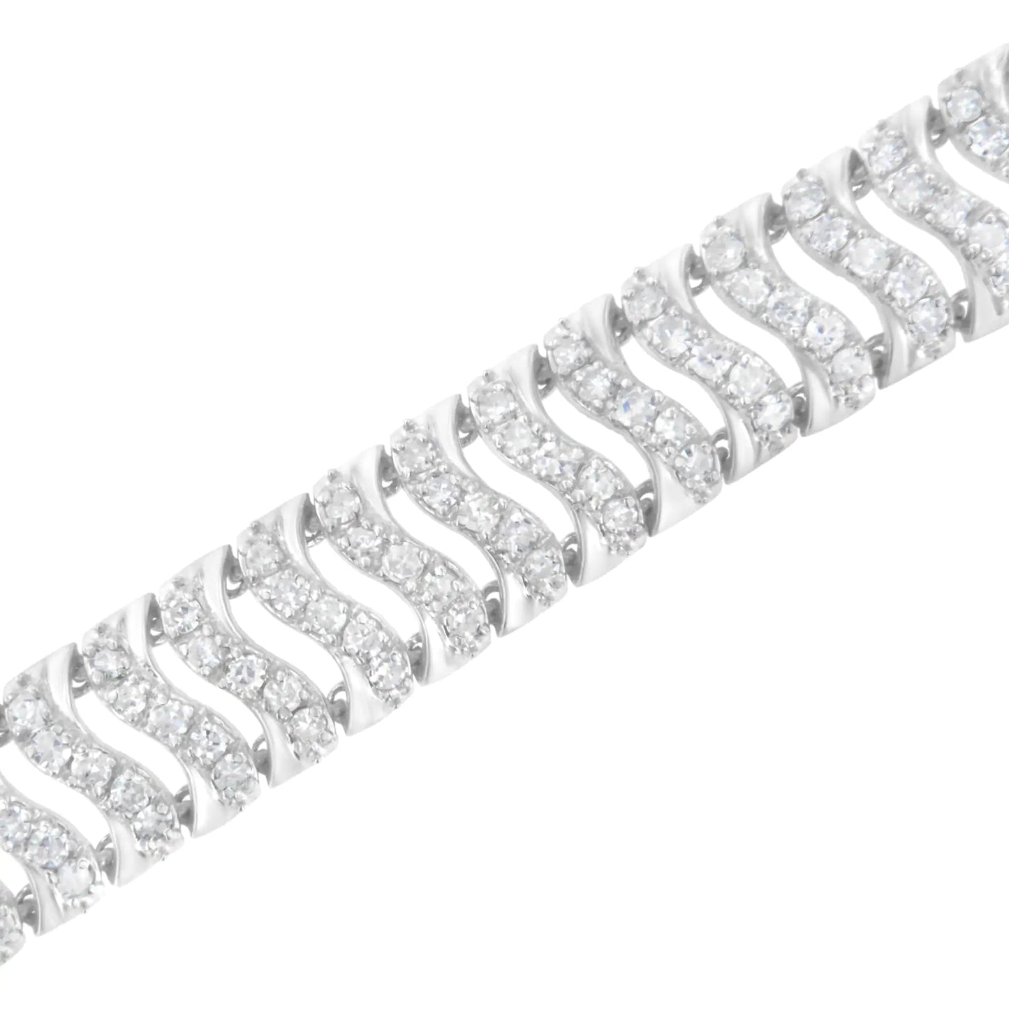 .925 Sterling Silver 3.0 Cttw Diamond Chevron "S" Wave Link Bracelet (I - J Color, I1 - I2 Clarity) - 7.25 - Jaazi International