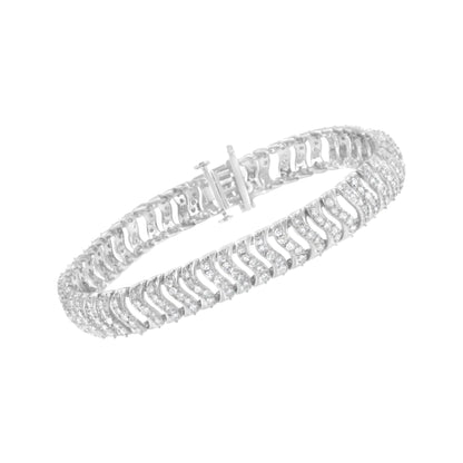 .925 Sterling Silver 3.0 Cttw Diamond Chevron "S" Wave Link Bracelet (I - J Color, I1 - I2 Clarity) - 7.25 - Jaazi International