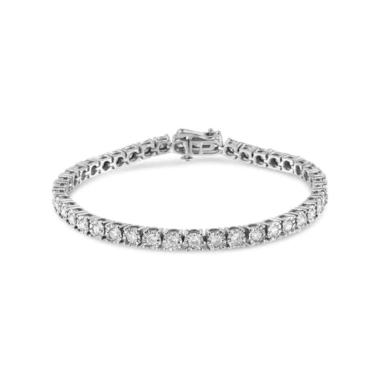 .925 Sterling Silver 3.0 Cttw Diamond Illusion - Set Miracle Plate Tennis Bracelet (I - J Color, I3 Clarity) - 7" - Jaazi Intl