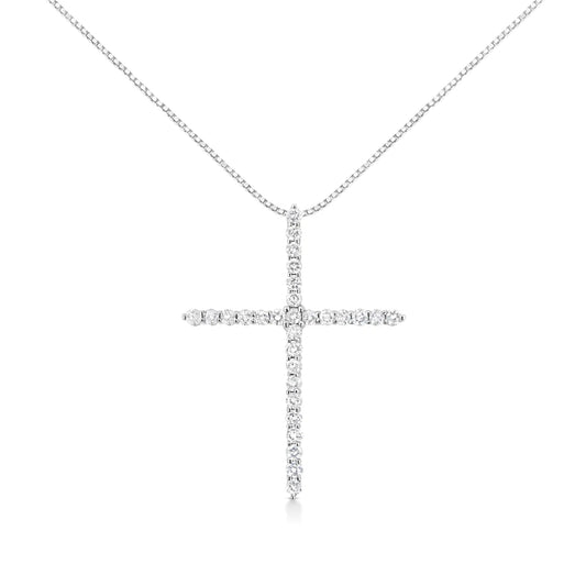 .925 Sterling Silver 3.0 cttw Prong Set Round - Cut Diamond Cross 18" Pendant Necklace (I - J Color, I2 - I3 Clarity) - Jaazi Intl