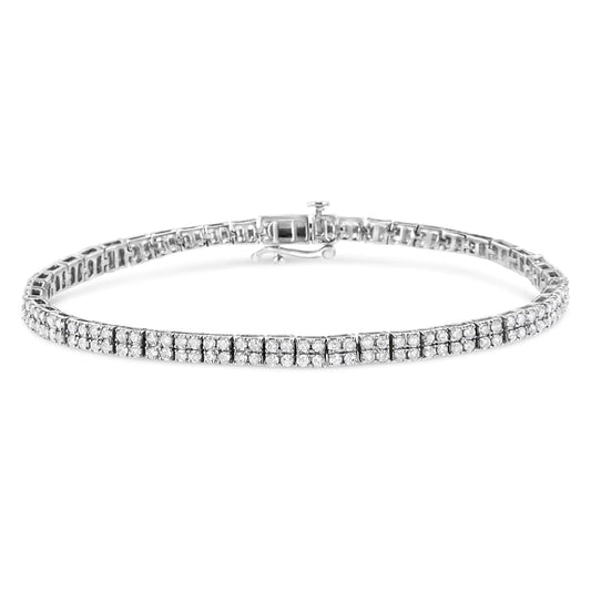 .925 Sterling Silver 3.0 Cttw Prong - Set Round Diamond 2 Row Link Tennis Bracelet (I - J Color, I3 Clarity) - 7.25" - Jaazi Intl