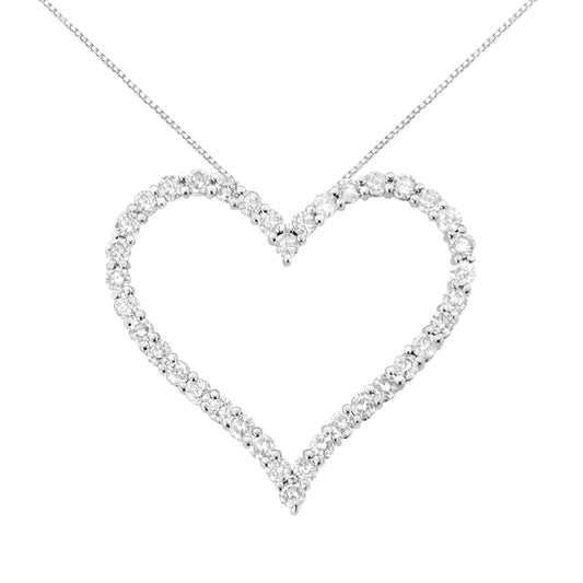 .925 Sterling Silver 3.0 cttw Round - Cut Diamond Open Heart Pendant Necklace (I - J Color, I2 - I3 Clarity) - 18" - Jaazi International