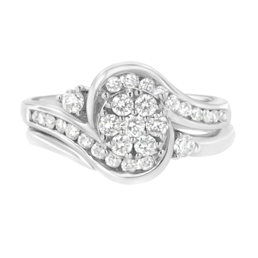 .925 Sterling Silver 3/4 cttw Lab Grown Diamond Engagement Ring and Band Set (F - G Color, VS2 - SI1 Clarity) - Jaazi Intl