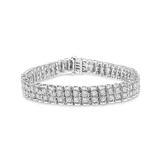 .925 Sterling Silver 4.0 Cttw Diamond Double Row Tennis Bracelet (I - J Color, I1 - I2 Clarity) - 7.5" Inches - Jaazi International