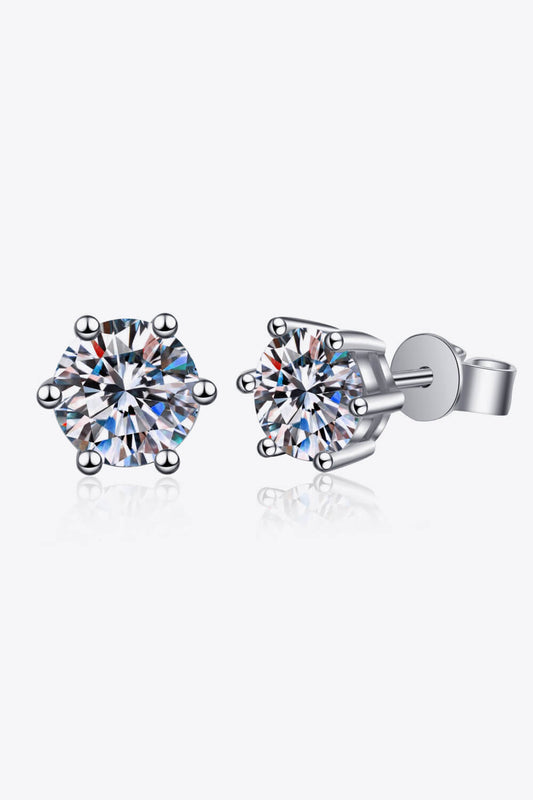 925 Sterling Silver 6 - Prong 2 Carat Moissanite Stud Earrings - Jaazi Intl