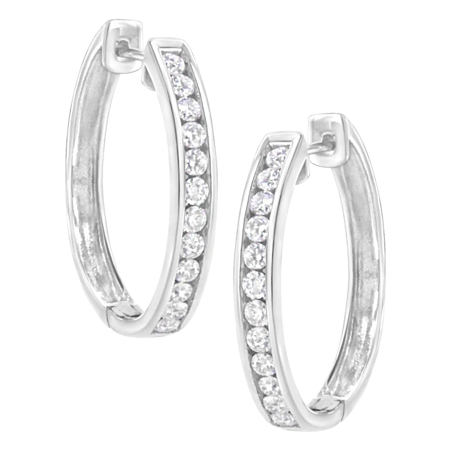 .925 Sterling Silver 7/8 cttw Lab Grown Diamond Hoop Earring (F - G Color, VS2 - SI1 Clarity) - Jaazi International