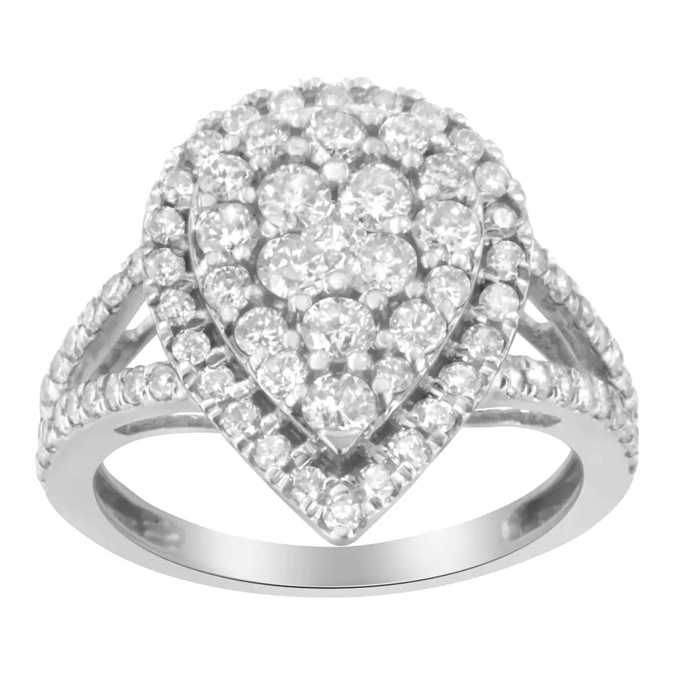 .925 Sterling Silver Diamond Cluster Ring (1 1/2 Cttw, H - I Color, I1 - I2 Clarity) - Jaazi Intl