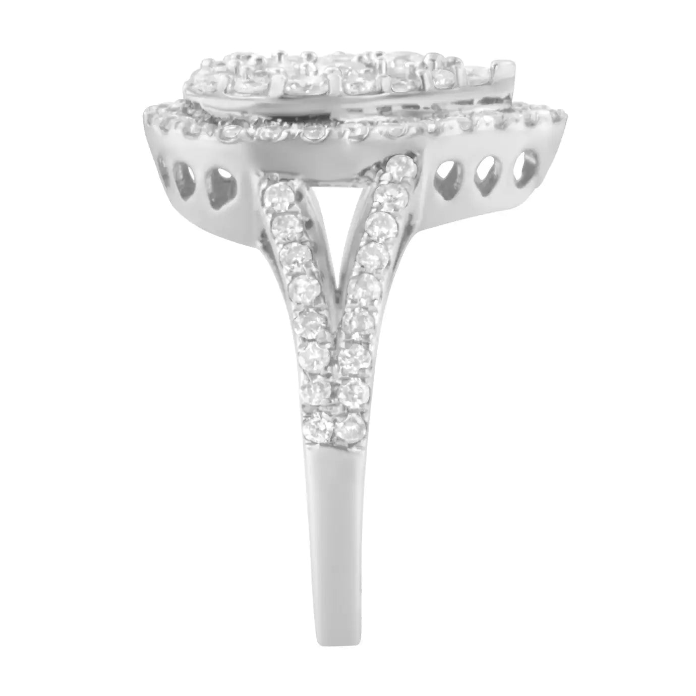 .925 Sterling Silver Diamond Cluster Ring (1 1/2 Cttw, H - I Color, I1 - I2 Clarity) - Jaazi Intl