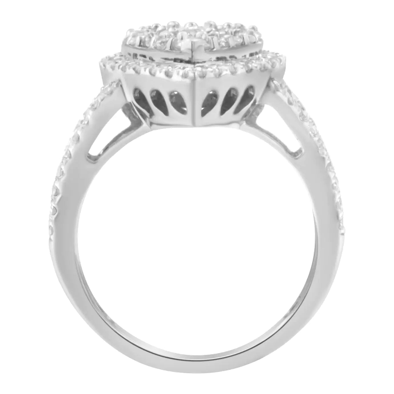 .925 Sterling Silver Diamond Cluster Ring (1 1/2 Cttw, H - I Color, I1 - I2 Clarity) - Jaazi Intl