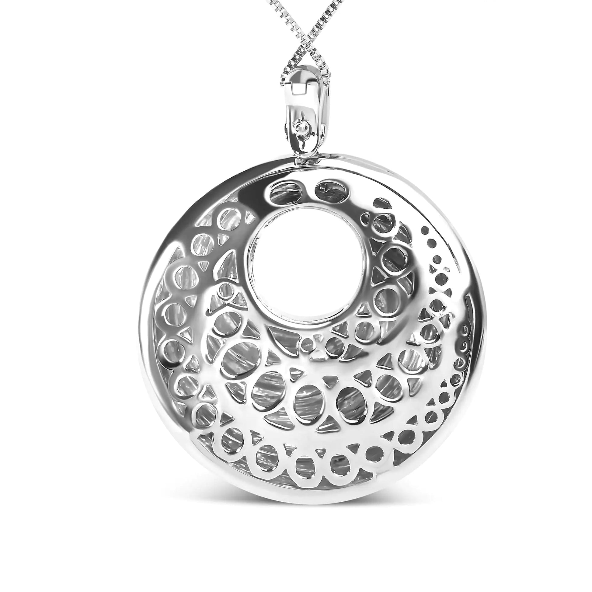 .925 Sterling Silver Endless Wave Swirl Statement Medallion 18" Pendant Necklace - Jaazi International